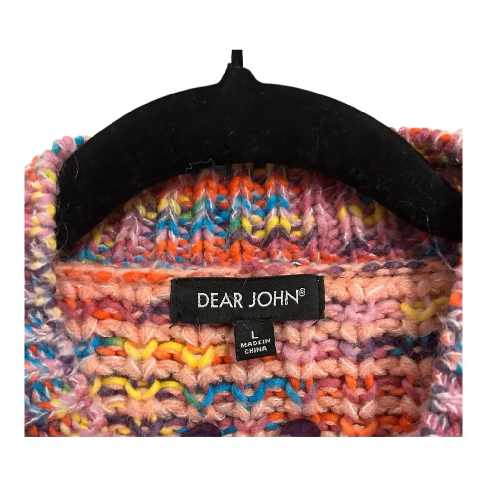 Anthropologie Dear John Womens Pullover Sweater Pink Multi Long Puff Sleeve Lrg